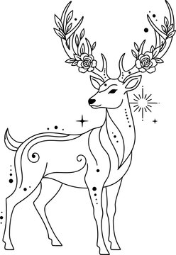 Minimal Animal Line Art Outline Vector od deer  | Wildlife Continuous Line Drawing | Modern Pet & Wild Animal Contour Illustration Design