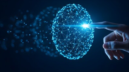 Digital fingerprint scan with glowing blue data stream