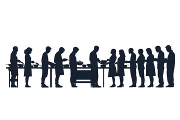 Silhouette of Collective Aid: The image showcases the collective act of sharing and assistance. Shadows of individuals are seen in a queue, receiving nourishment.