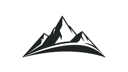 A stylized black and white illustration of a mountain range with sharp peaks and a curved base.