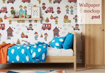 Kids bedroom wallpaper design mockup