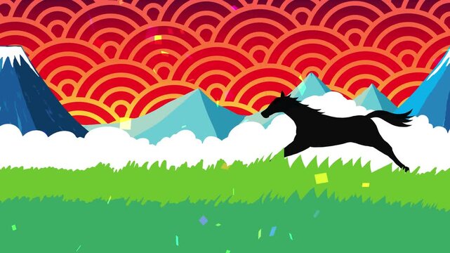 馬, 年賀状, 和風, 和柄, 新年, 動物, クリスマス, うま, ベクター, イラスト