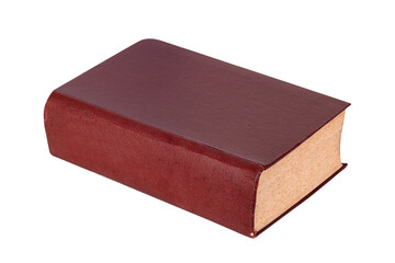 Closed vintage book with textured brown cover and aged paper edges, ideal for education, literature themes, library concepts and creative projects, isolated on white background with clipping path.