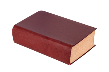 Closed vintage book with textured brown cover and aged paper edges, ideal for education, literature themes, library concepts and creative projects, isolated on white background with clipping path.