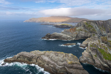 Panoramic high level view over the Kerry Cliffs along the coastline of Kerry, Ireland and the North Atlantic Ocean © Sonja