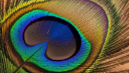 Obraz premium Intricate Macro Shot of a Vibrant Peacock Feather Eye