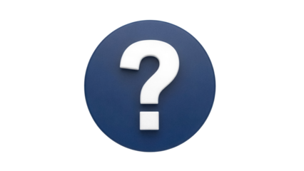 Blue round question mark PNG isolated on transparent background, symbol for help, support, FAQ, and uncertainty