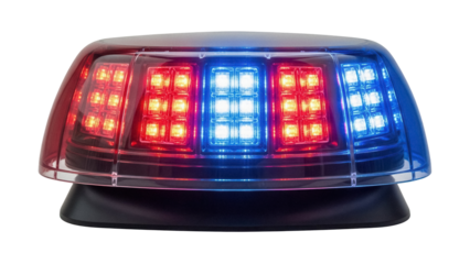 Red and blue emergency light PNG isolated on transparent background, police or ambulance vehicle equipment for safety and urgent response