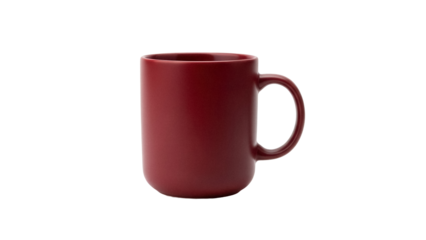Elegant burgundy mug isolated PNG, minimalist coffee cup for hot beverages on transparent background, kitchenware and drinkware