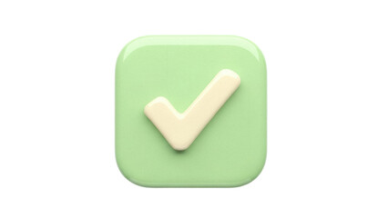 3D check mark icon isolated PNG on transparent background, green square button with tick symbol for approval and confirmation