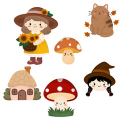 Set of gardener with sunflowers 