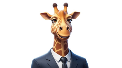 Cartoon giraffe in a suit PNG isolated on transparent background, anthropomorphic animal character for design and creative projects © Miguel