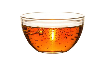 Golden honey in a glass bowl isolated PNG, sweet natural food on transparent background for healthy eating and cooking