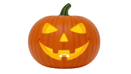 Orange Halloween pumpkin with carved face isolated PNG, spooky jack-o -lantern for holiday decoration and celebration on transparent background