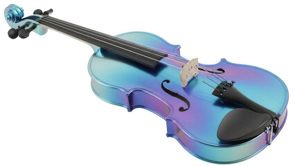 Obraz premium Iridescent blue and purple violin isolated PNG, musical instrument for orchestra or solo performance on transparent background