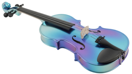 Iridescent blue and purple violin isolated PNG, musical instrument for orchestra or solo performance on transparent background