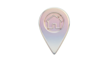 Shiny location pin with house symbol isolated PNG, map pointer for real estate and navigation on transparent background