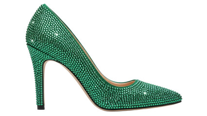 Elegant green high heel shoe isolated PNG, glamorous stiletto pump with sparkling rhinestones for...