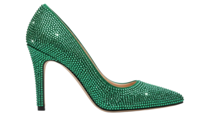 Elegant green high heel shoe isolated PNG, glamorous stiletto pump with sparkling rhinestones for fashion and special occasions