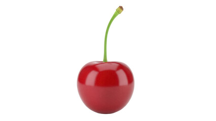 Shiny red cherry isolated PNG on transparent background, fresh fruit with stem for healthy eating and summer designs