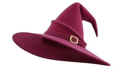 Magenta witch hat isolated PNG, pointed cap with buckle for Halloween costume and magical themes on transparent background