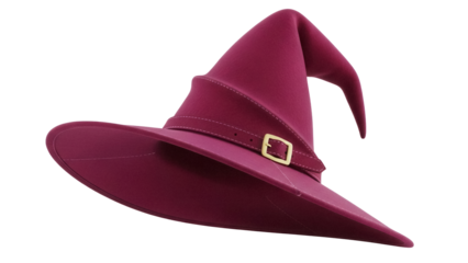 Magenta witch hat isolated PNG, pointed cap with buckle for Halloween costume and magical themes on transparent background