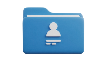 Blue folder with person icon isolated PNG, user data storage for contact management and personal information