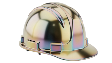 Golden hard hat PNG isolated on transparent background, construction safety helmet for industrial work and personal protective equipment