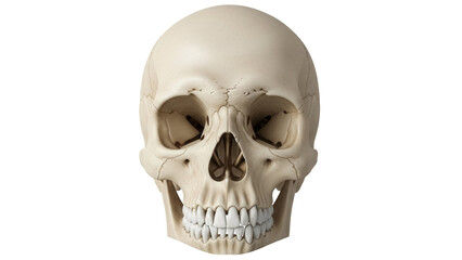 Human skull isolated PNG on transparent background, anatomical model for medical study and Halloween decoration, bone structure and skeletal system