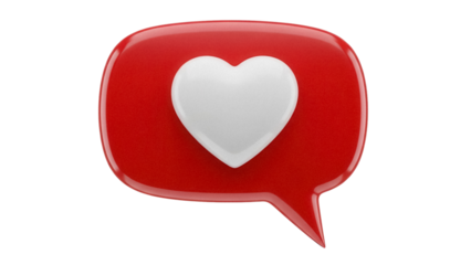 Red speech bubble with white heart isolated PNG, social media like icon on transparent background, love notification for app design