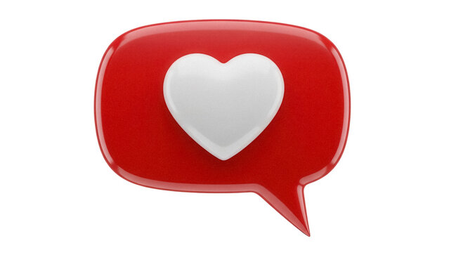 Red speech bubble with white heart isolated PNG, social media like icon on transparent background, love notification for app design - Powered by Adobe