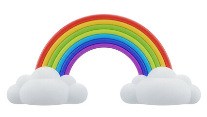 Colorful rainbow with clouds isolated PNG, vibrant spectrum arch on transparent background for weather and fantasy themed designs