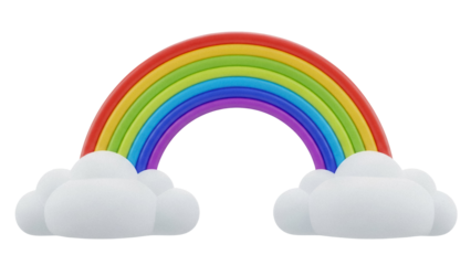 Colorful rainbow with clouds isolated PNG, vibrant spectrum arch on transparent background for weather and fantasy themed designs