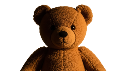 Adorable brown teddy bear isolated PNG, cuddly plush toy for children s gifts and comforting companionship on transparent background