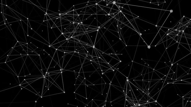 spider web on dark background. Futuristic Digital Web of Nodes and Connections. Dynamic Connecting Dots and Lines Network Animation. Abstract Neural Network Mesh Motion Background