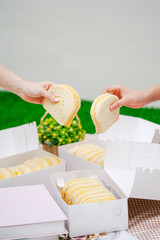 steamed bread or bun filled with srikaya jam