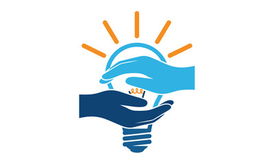 Idea Generation, Cooperation, and Innovation Concept. Two Hands Holding a Glowing Light Bulb Icon Symbolizing Shared Creativity and Protection of Ideas.