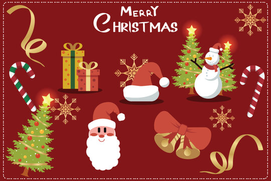 Merry Christmas set collection winter graphic elements.Vector Graphics.Xmas minimalist graphic elements.Modern Illustration.Christmas tree,santa,snowman