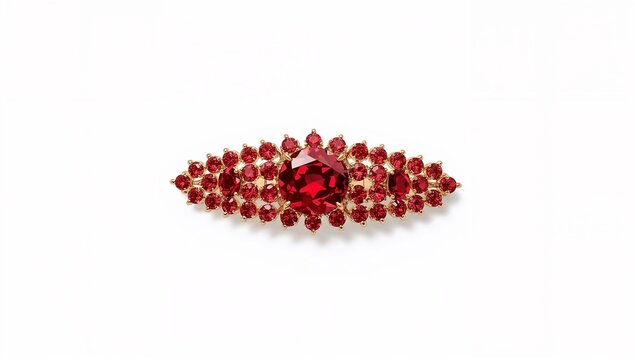Ruby gemstone hair clip fiery red sparkling polished statement on plain white background