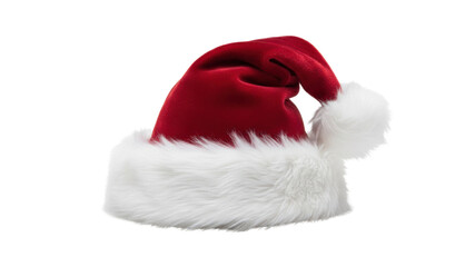 Red Santa Hat with White Fur Trim and Pom-Pom Isolated on White Background