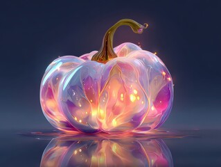 Enchanting ethereal glass pumpkin with vibrant glowing colors for autumn holiday magic and fantasy themes
