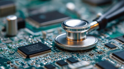 Stethoscope on circuit board healthcare technology 