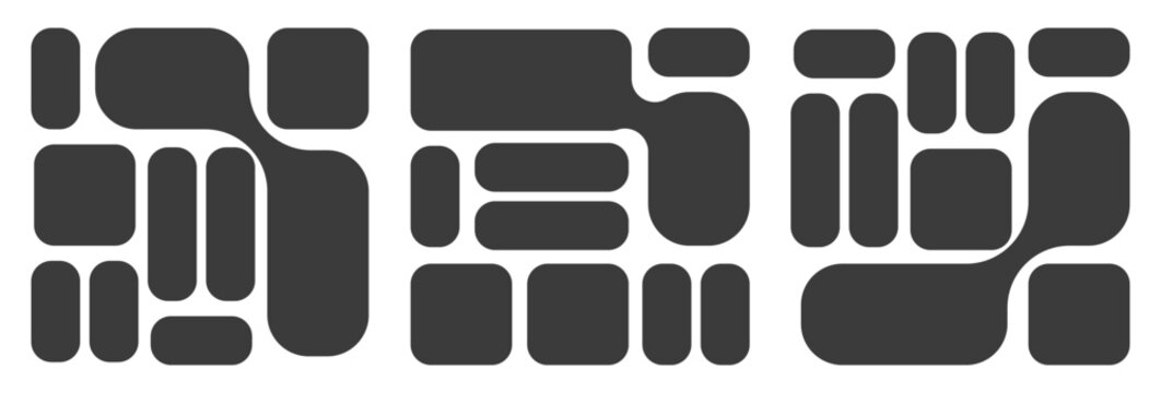Bento grid vector layouts for website headers. Minimal horizontal geometric tiles pattern templates for collage frames, UI wireframes and modern web presentation backgrounds.