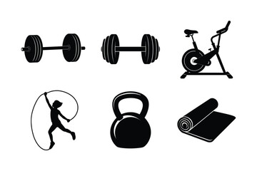 Fitness and Gym Equipment vector silhouette bundle