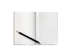 Open Blank Notebook with Pencil on Transparent Background