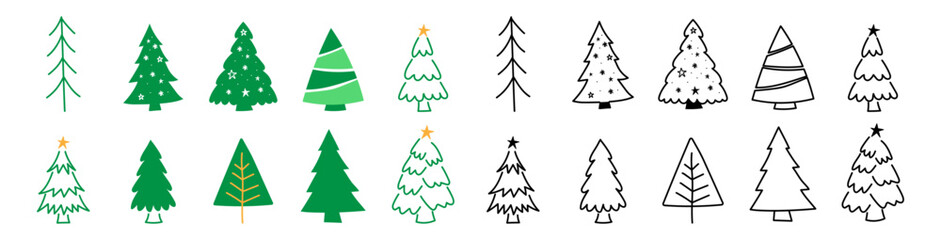christmast tree bundle hand drawing doodle sketch 