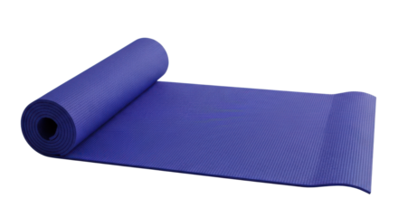 Rolled up blue yoga mat with textured surface on black background exercise fitness, Isolated On Png Transparent Background