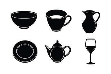 Serving and Dining vector silhouette collection
