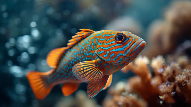 Orange and blue patterned reef fish  