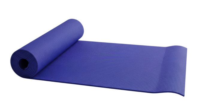 Rolled up blue yoga mat with textured surface on black background exercise fitness, Isolated On Png Transparent Background - Powered by Adobe